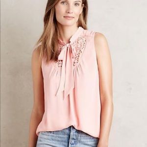 Anthropologie Maeve Peach laser cut tank top